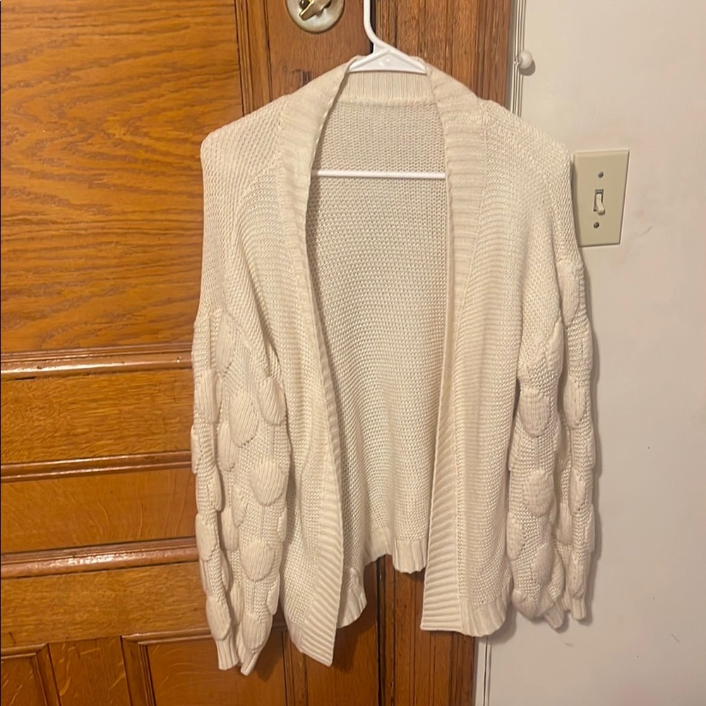 Women’s Cream Oversized Knitted Cardigan with Pom Pom Sleeves